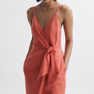 Reiss Esme Linen Side Tie Midi Dress